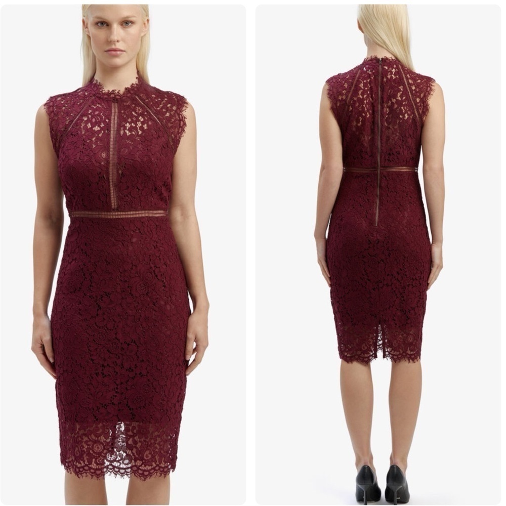 Bardot Women’s Lace Panel Midi Dress In Wine Sz 8